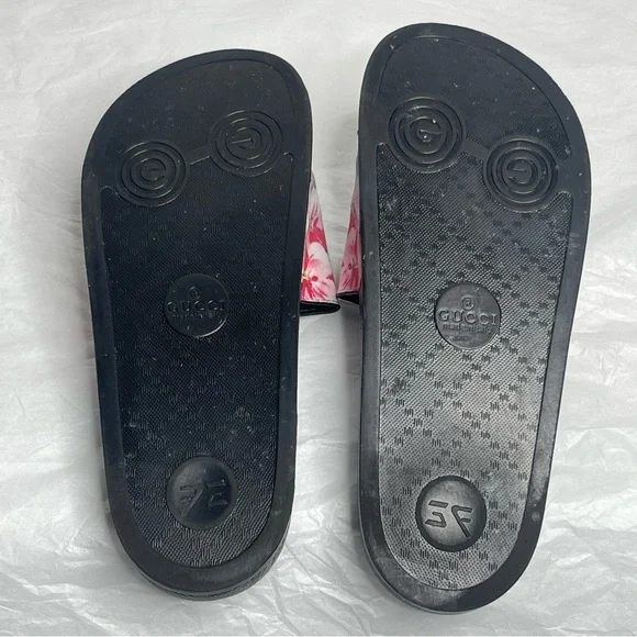 Gucci GG Supreme Blooms Floral Slides Black Pink Monogram Sandals Women’s 40 - Picture 10 of 13